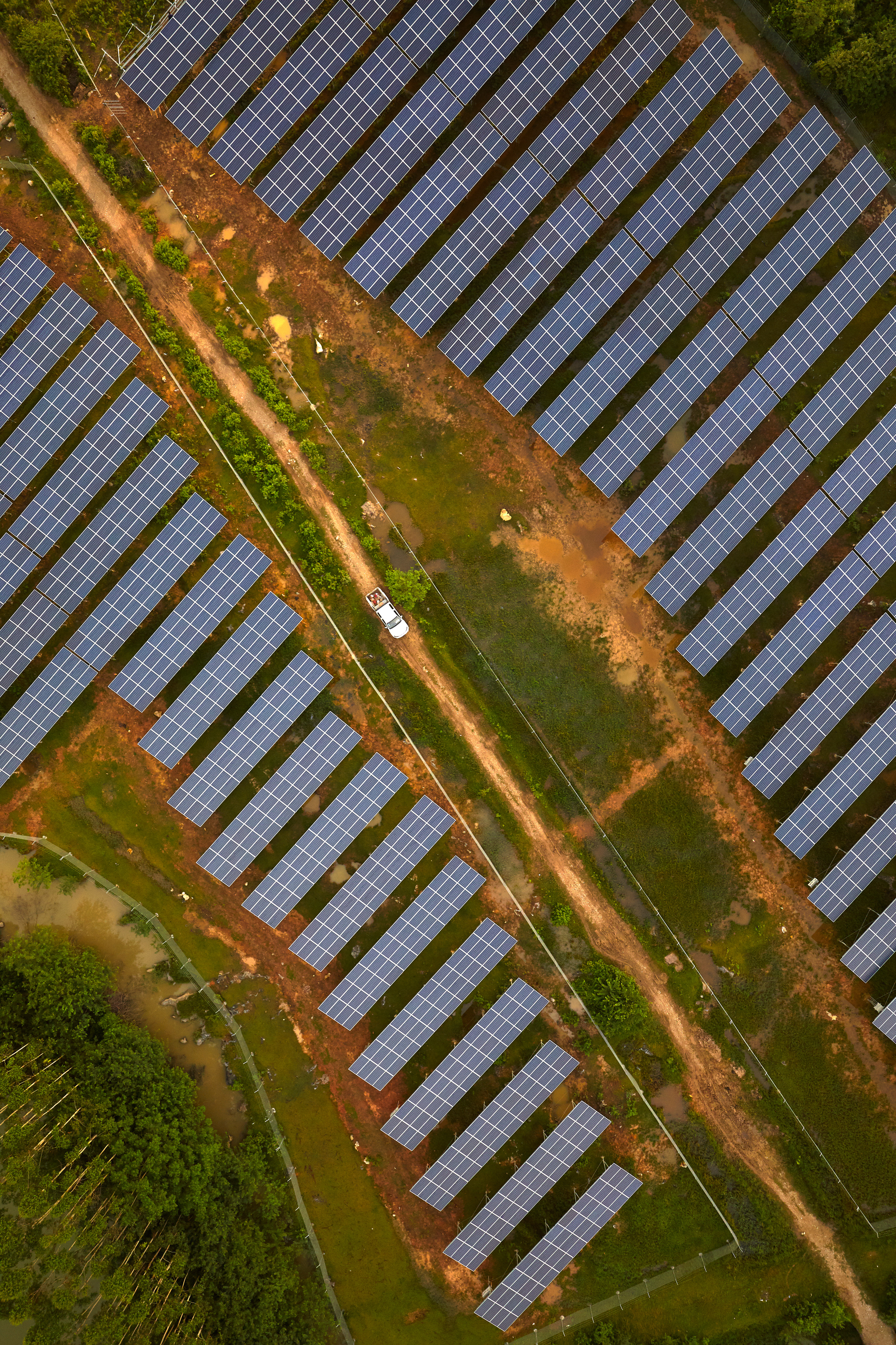 Aerial solar photovoltaic power station in outdoor in Asia